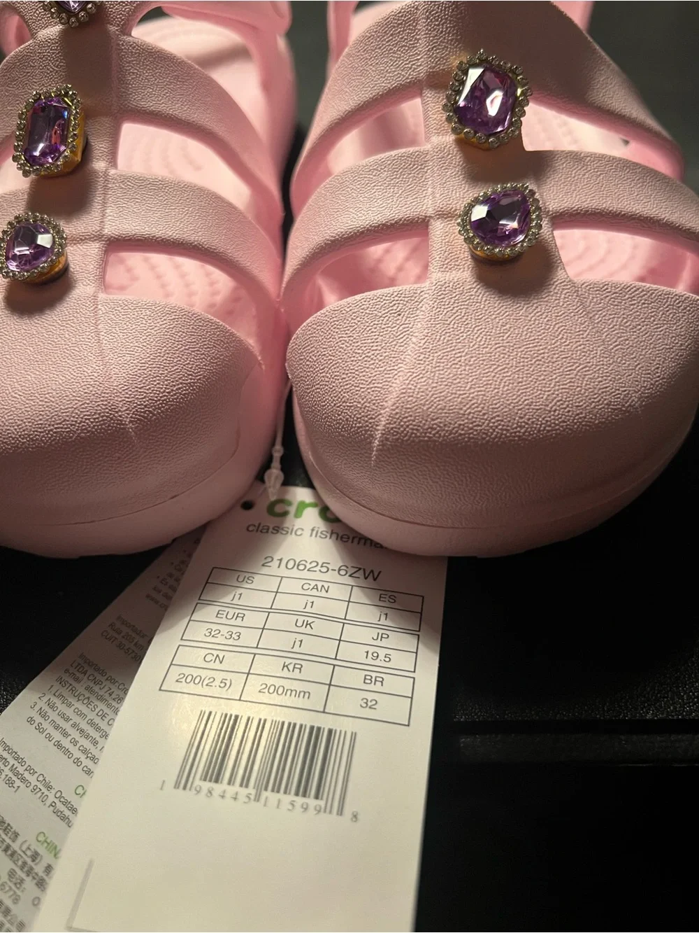 Kids Pink Crocs Sandals with Purple Gem Jibbitz
